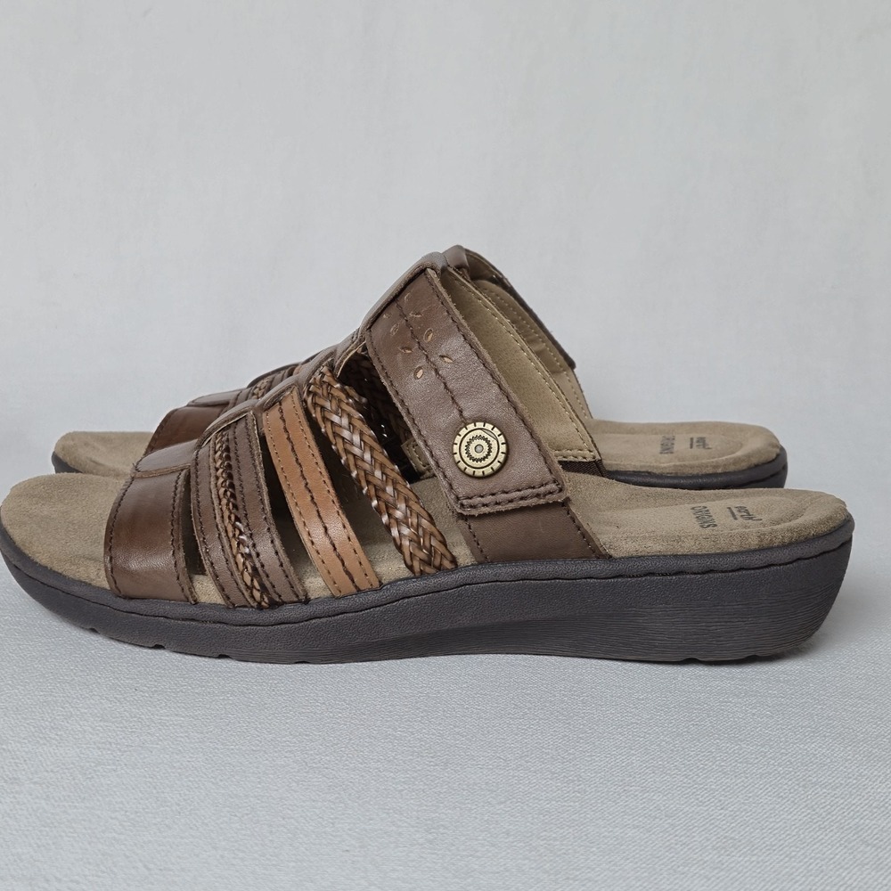 Earth Origins Hayward Hollie Tri-Color Brown Leather Slide Sandals Women 8.5 Adj - Picture 2 of 9